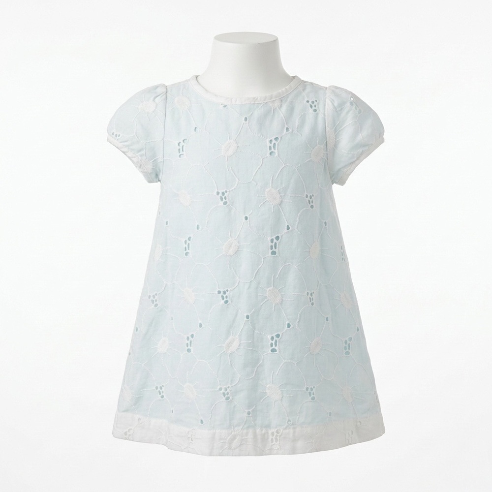 Janie and Jack Floral Eyelet Puff Sleeve Dress With Bloomers Light Blue